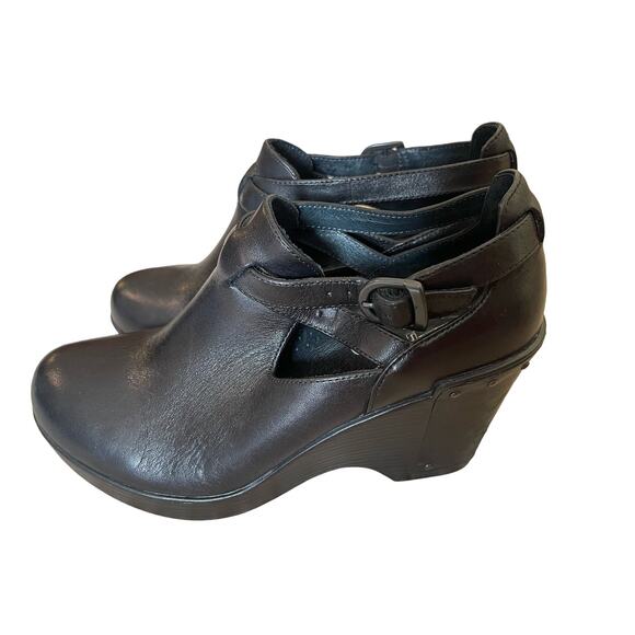 Dansko Shoes - Dankso Franka Clog Comfort Shoes Women's 6 Black Leather Ankle Strap Wedge Heel